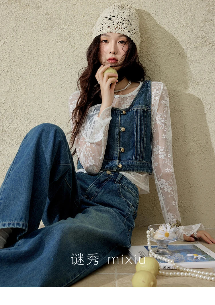 Mishow Retro Deep Blue Denim Vest Coat MXE16W0750