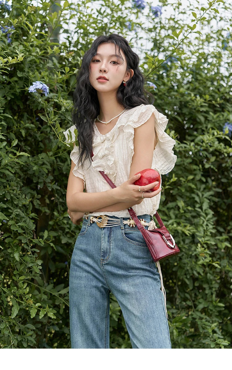 MISHOW Chinese Button Up Blouse Flying Sleeve with Camisole MXD21X1374