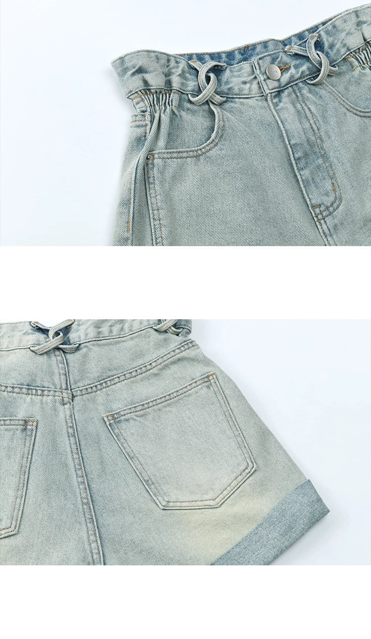 Mishow Retro Light Blue Washed Wide Leg Denim Shorts MXE35K0944