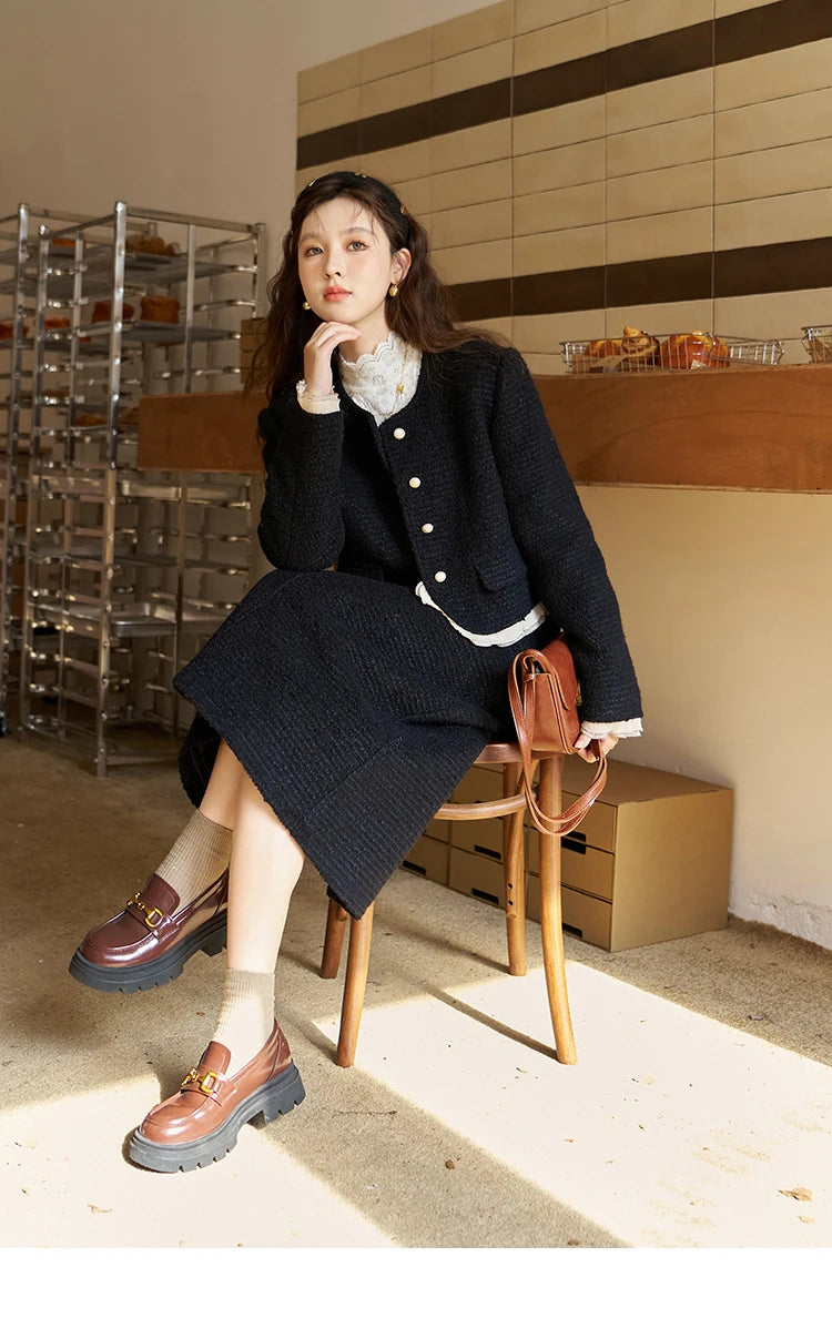 Mishow Wool Blend Short Coat & Rear Split A-Line Skirt Set MXC56W0162