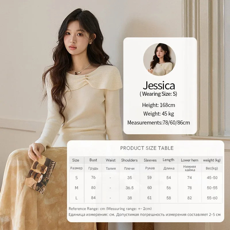 Mishow Beige Asymmetrical Collar Wool Sweater MXF11Z2918