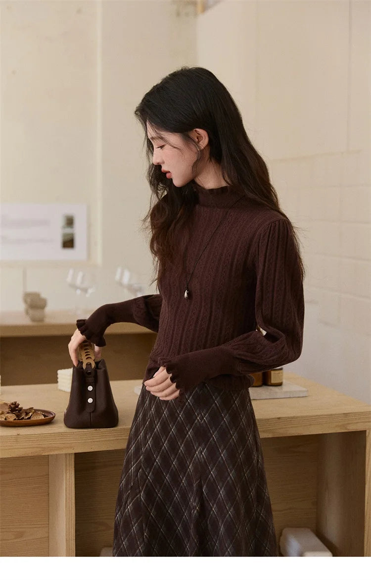 Mishow Half Turtleneck Ruffle Lantern Sleeve Top MXE93Z2810
