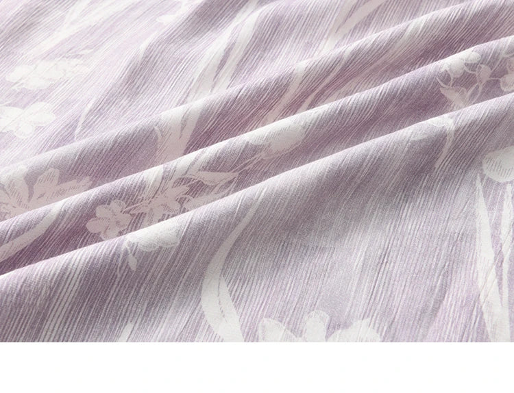 Mishow Purple Print Chiffon Stand Collar Dress MXE32L2163