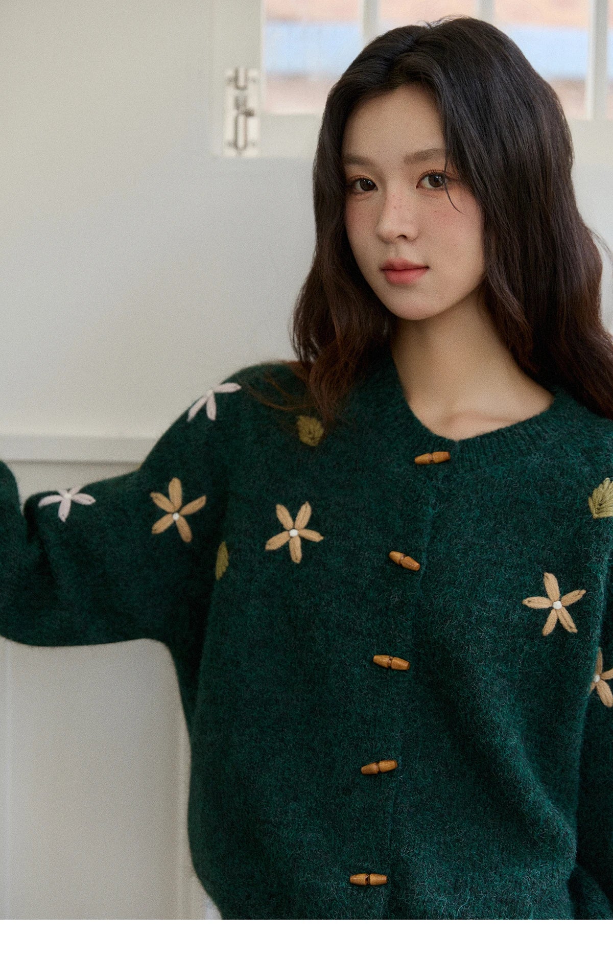 Mishow Green Retro Flower Embroidery Cardigan MXE86Z2729