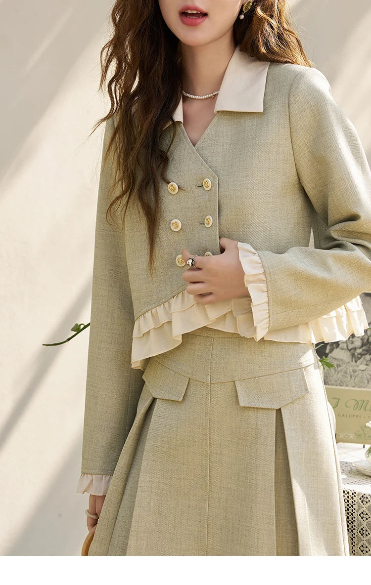 Mishow Crop Jacket & Pleated A-Line Mini Skirt Set MXD11W0293