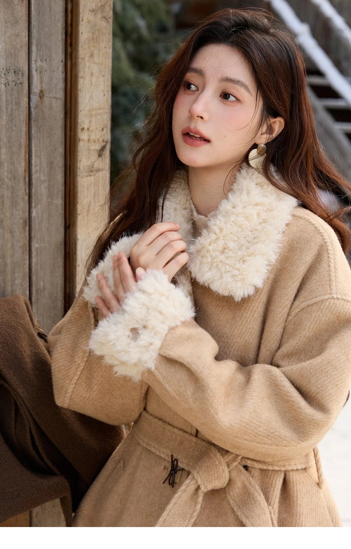 Mishow Thick Wool Blend Belted Patchwork Coat MXE92W0997