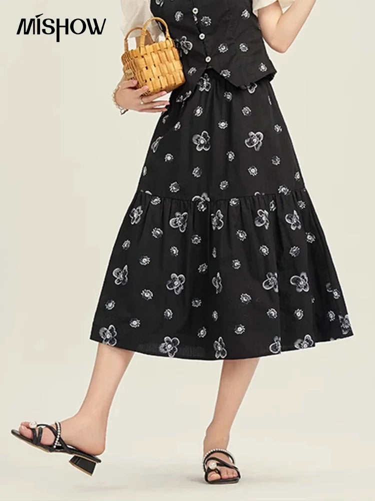 Mishow High Waist Floral Print A-Line Skirt MPD21B0398