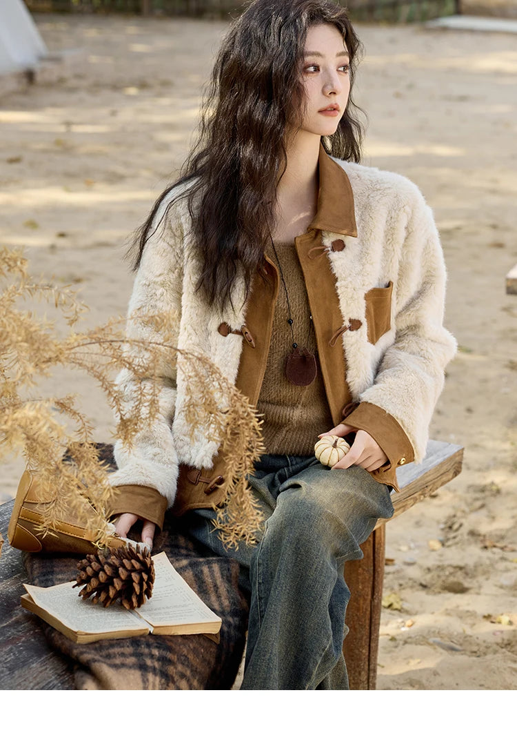 Mishow Lamb Wool Ox Horn Button Short Jacket MXD36W0504