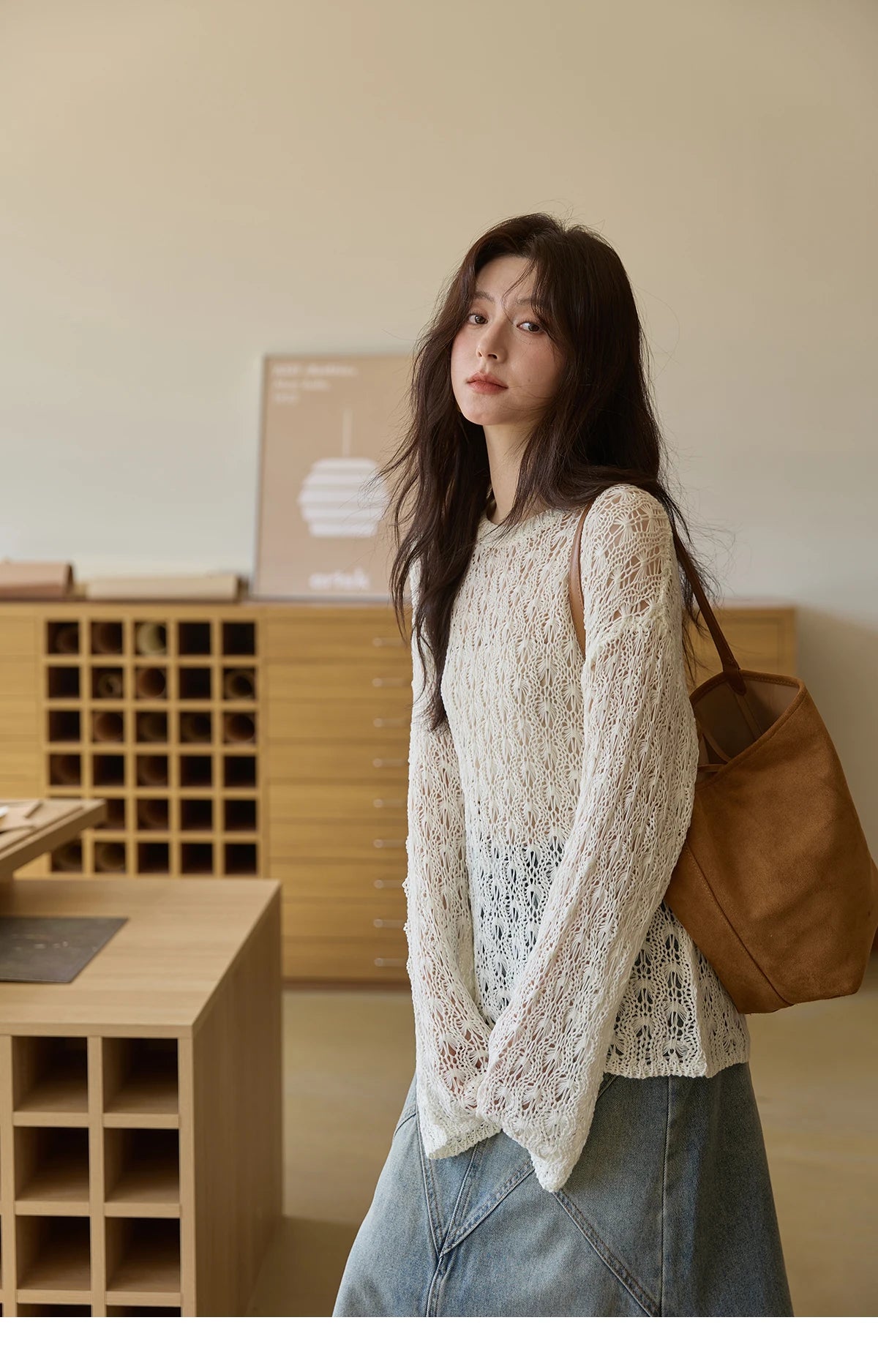 Mishow Hollow Jacquard Dropped Sleeve Sweater MXE43Z1360