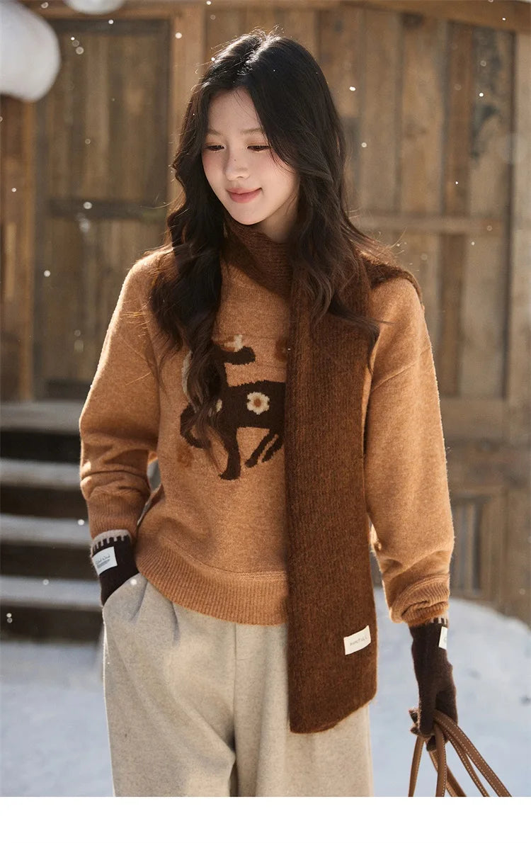 Mishow Horse Pattern Faux Mink Fur Cuff Sweater MXE94Z2863