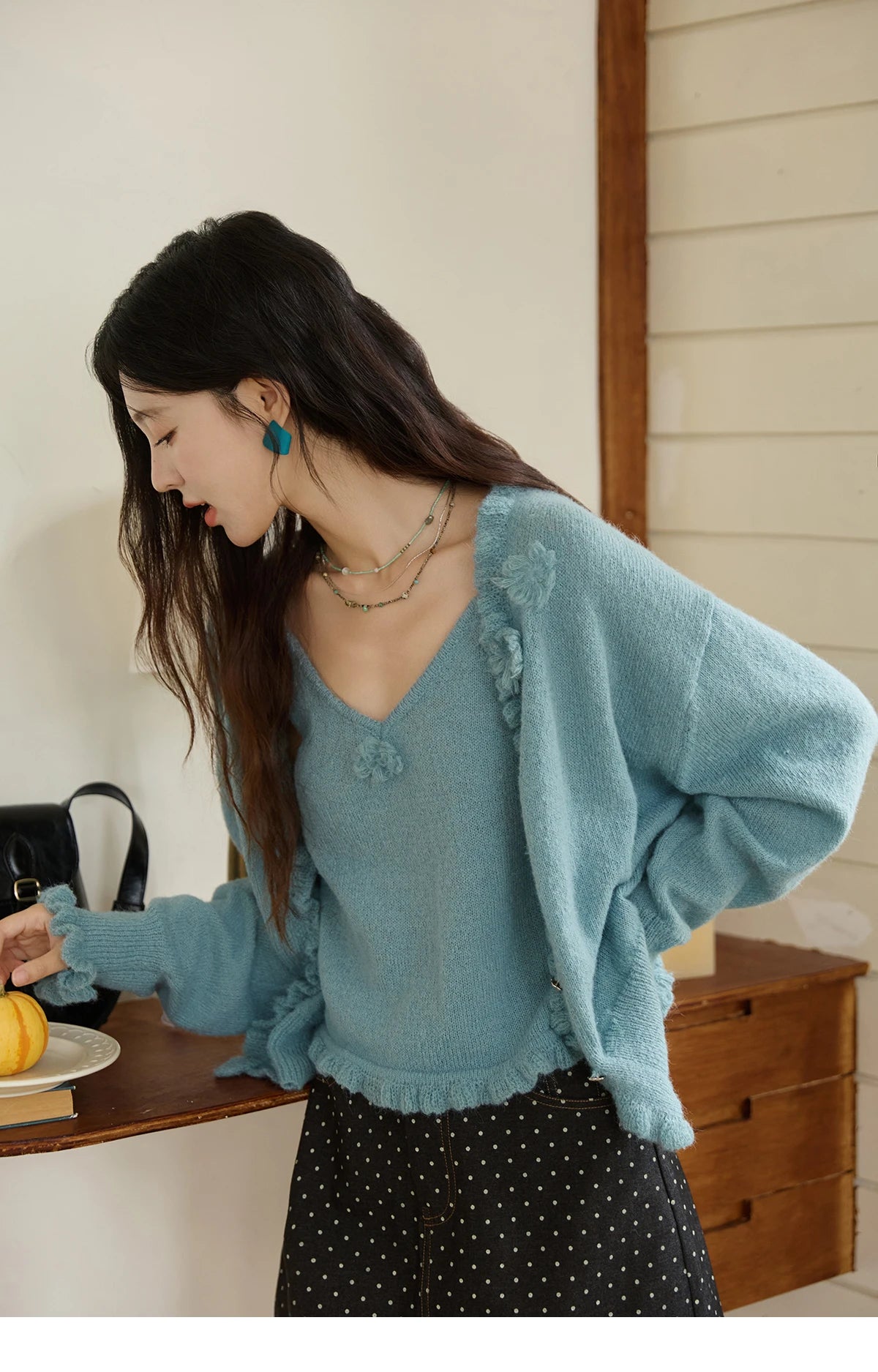 Mishow Blue Lotus Leaf Edge Cardigan & Camisole Set MXE45T1377