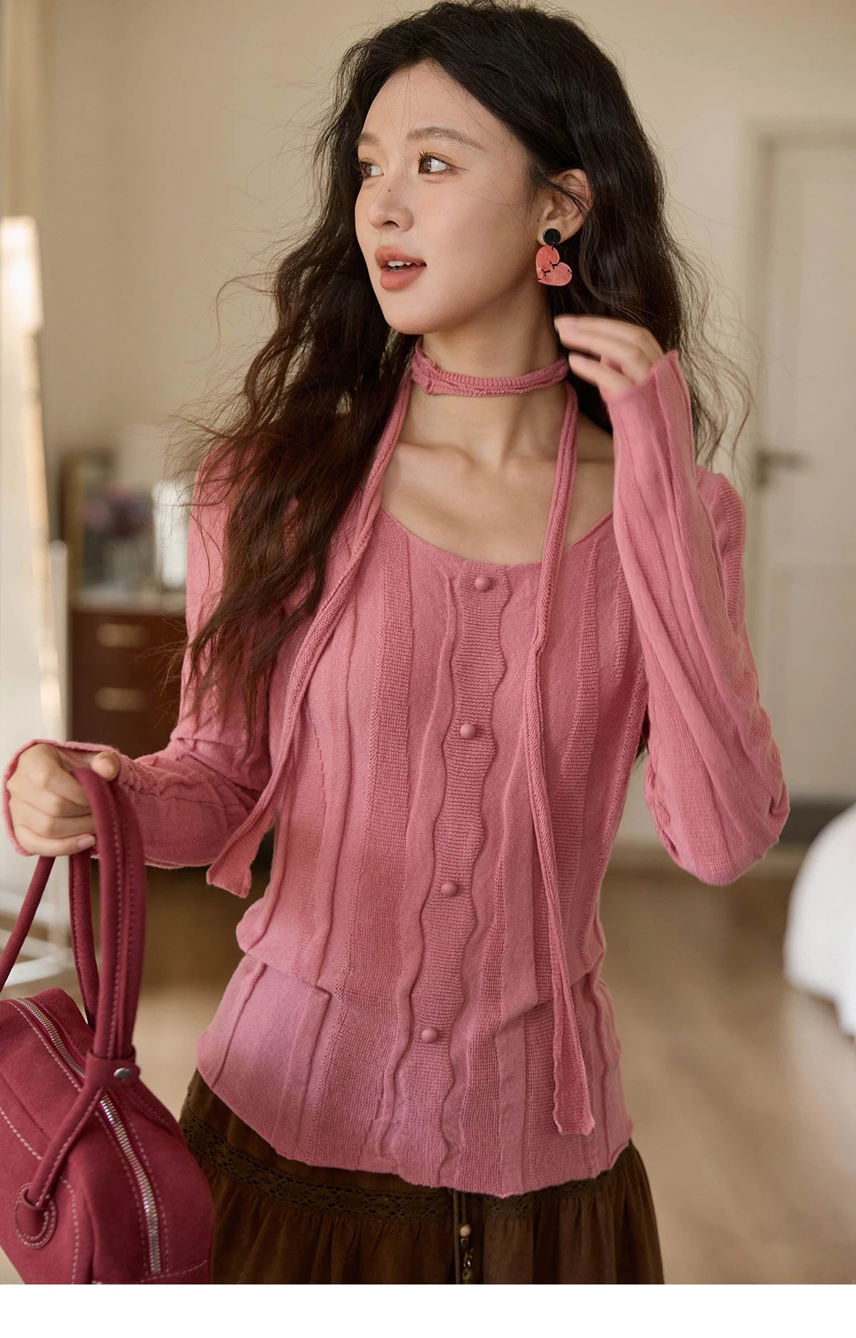 Mishow French Slim Scoop Neck Draped Tie Pullover MXE42Z1322