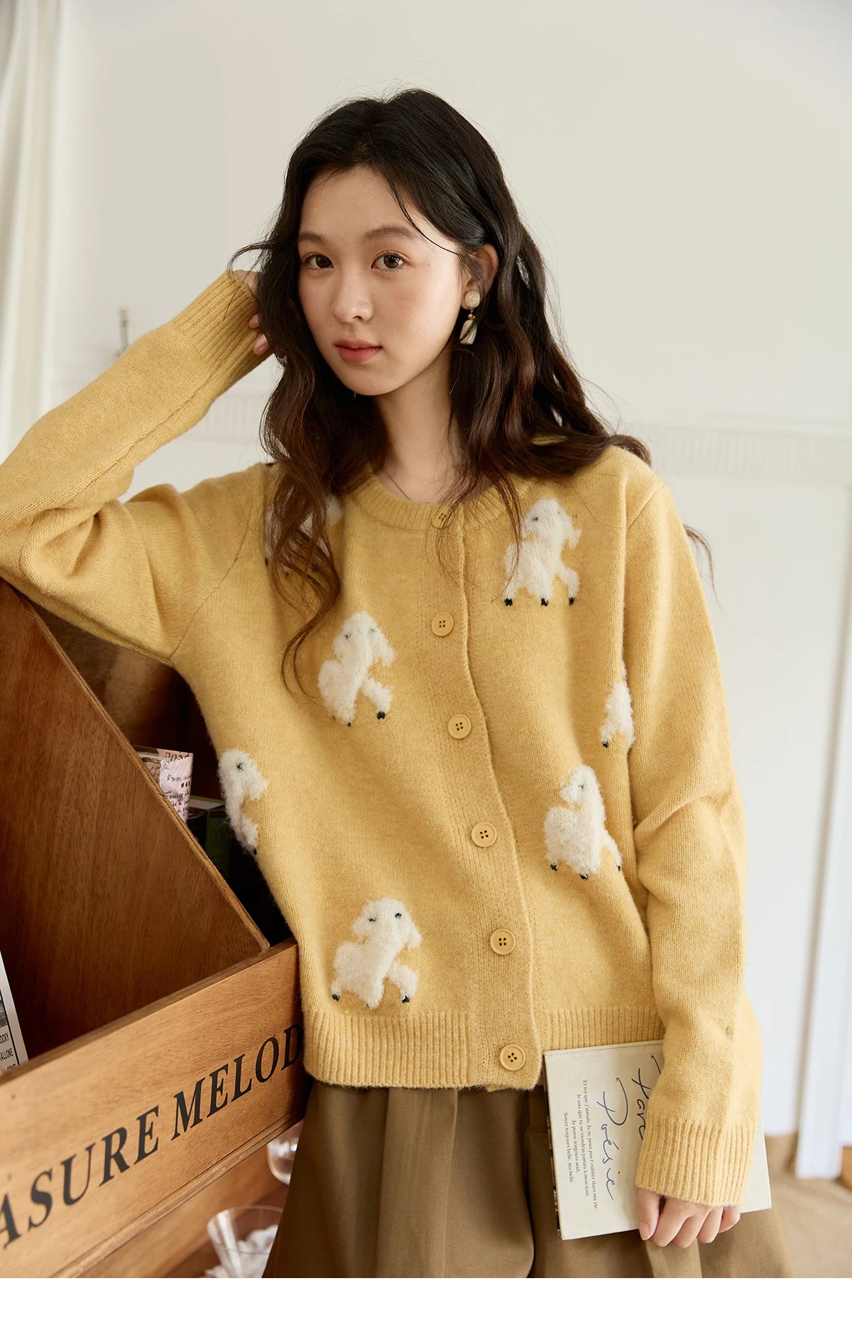Mishow Lamb Jacquard Round Neck Cardigan MXE48Z2571