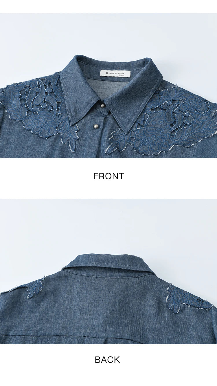 MISHOW Blue Shirt Hollowed Out Patchwork Embroidery Imitation Denim MXE46C2410