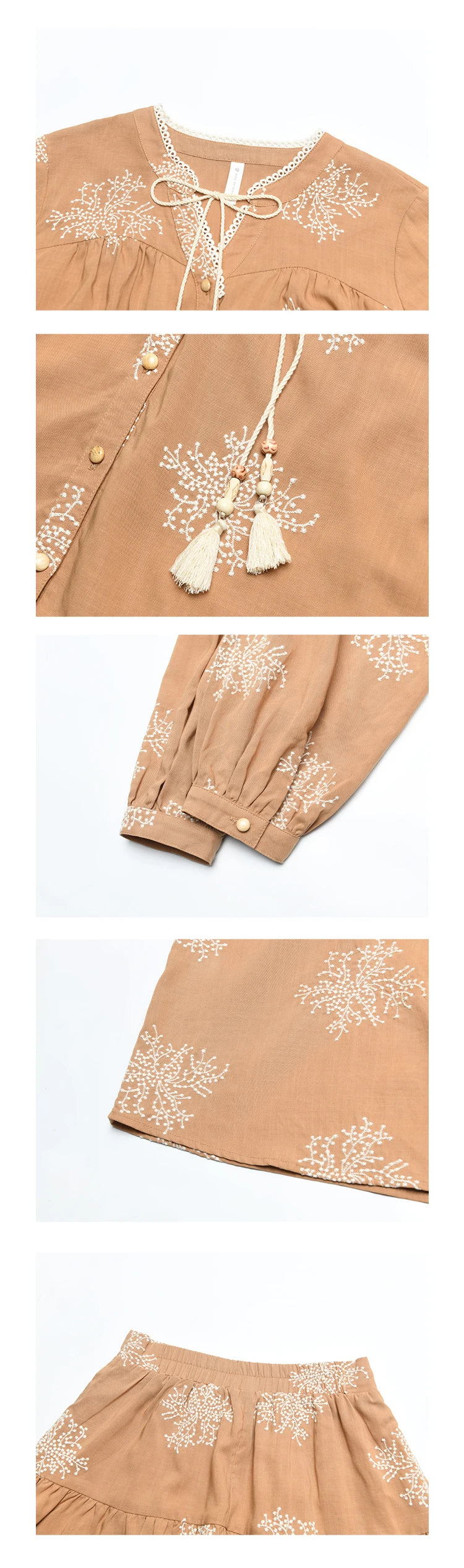 Mishow French Jacquard Tassel Lace Up Top & Flower Bud Skirt Set MXD41X1636