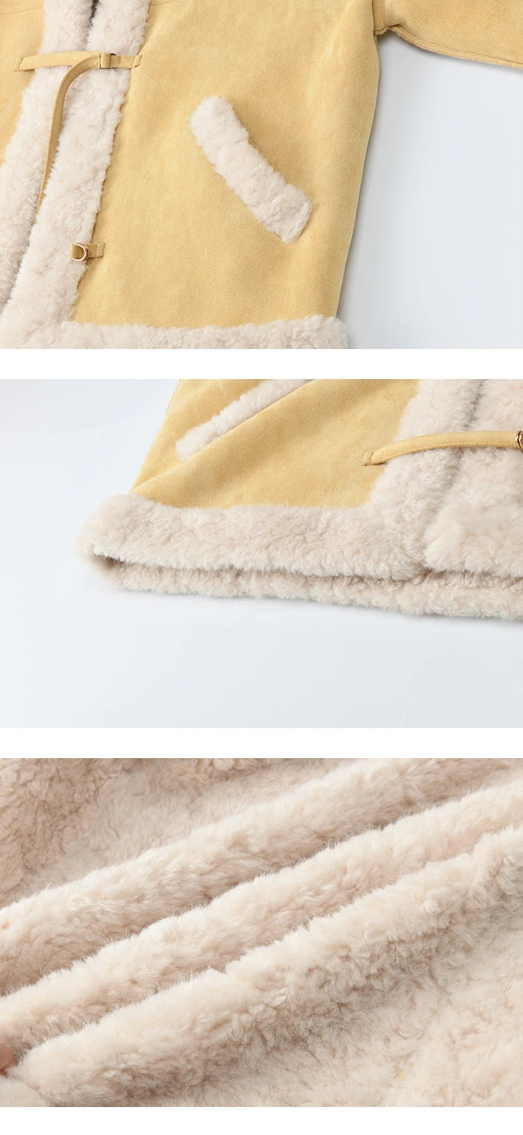 MISHOW Yellow Suede Fur Collar Short Coat Single-Breasted MXE89W0897