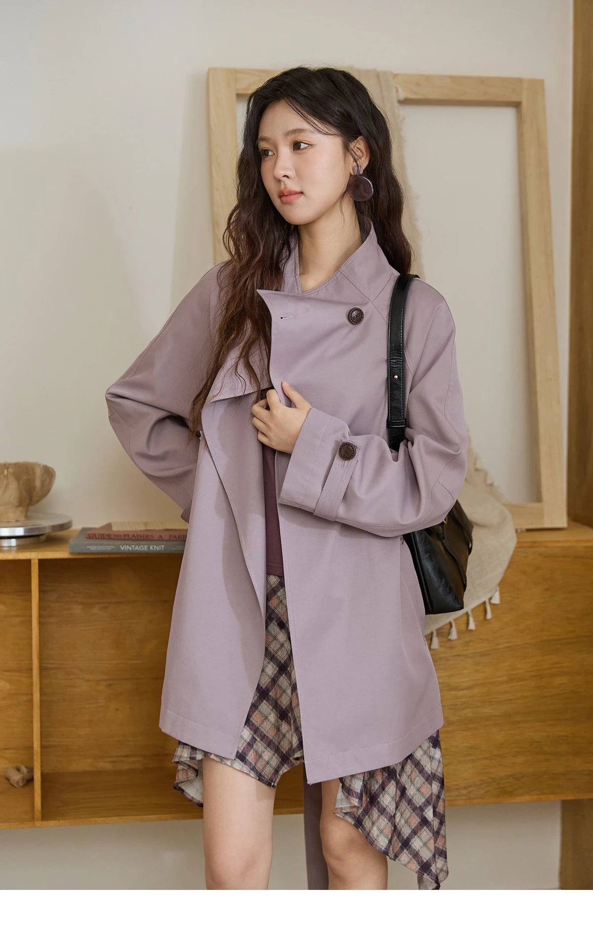 Mishow Stand Up Collar Medium Long Trench MXE44W0813