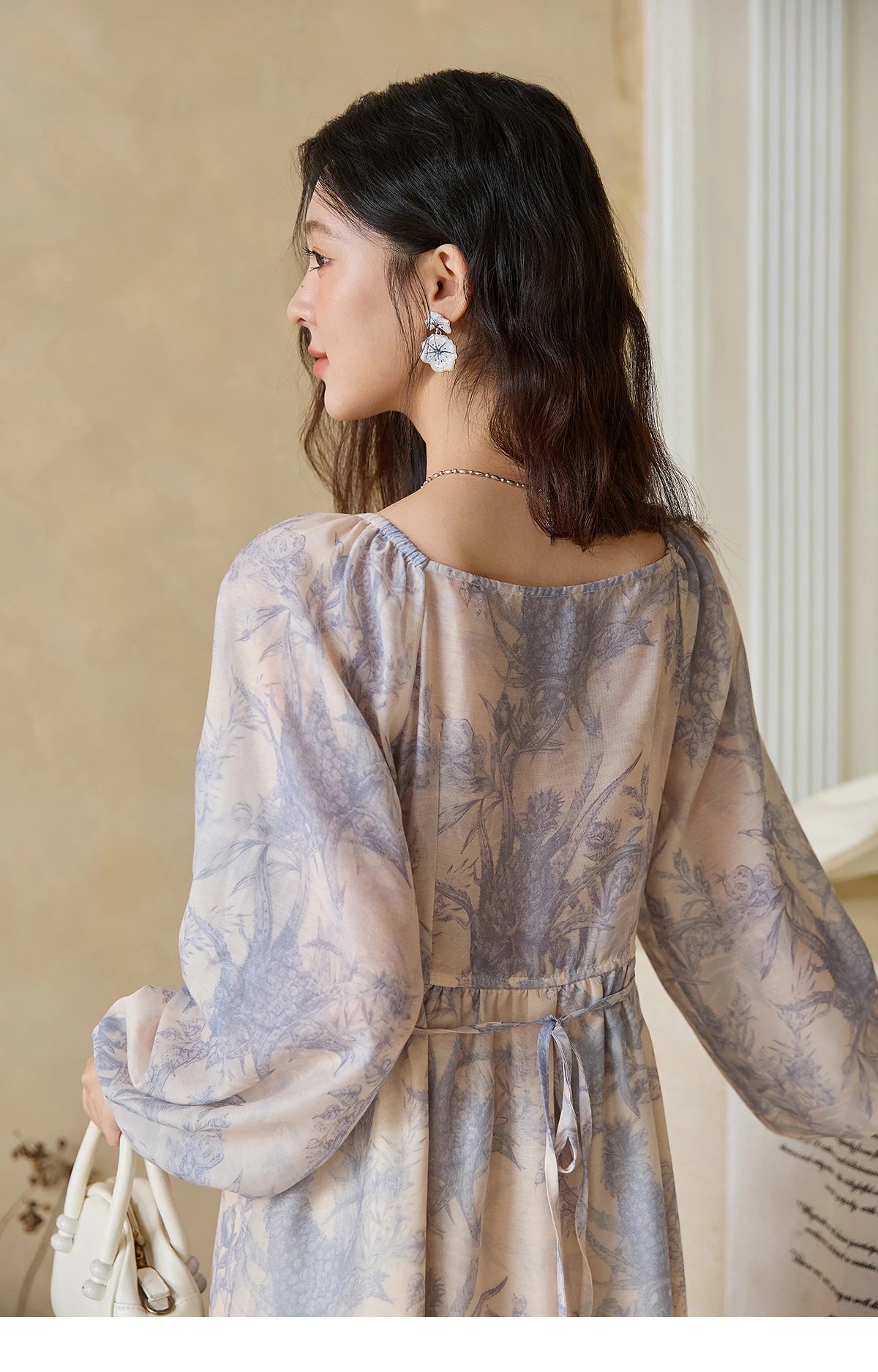 Mishow Blue Floral Lace Panel Drawstring Dress MXE45L2507