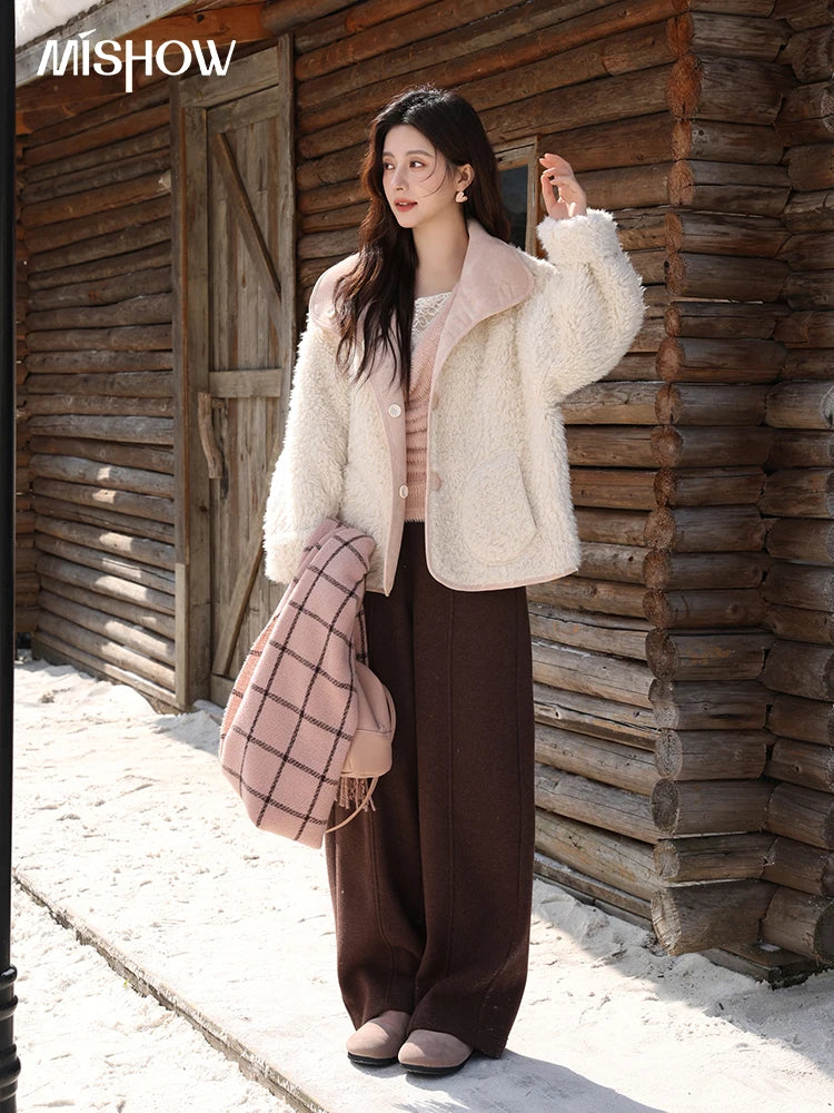 MISHOW Double Sided Lamb Wool Coat Lapel Pockets MXE91W1015