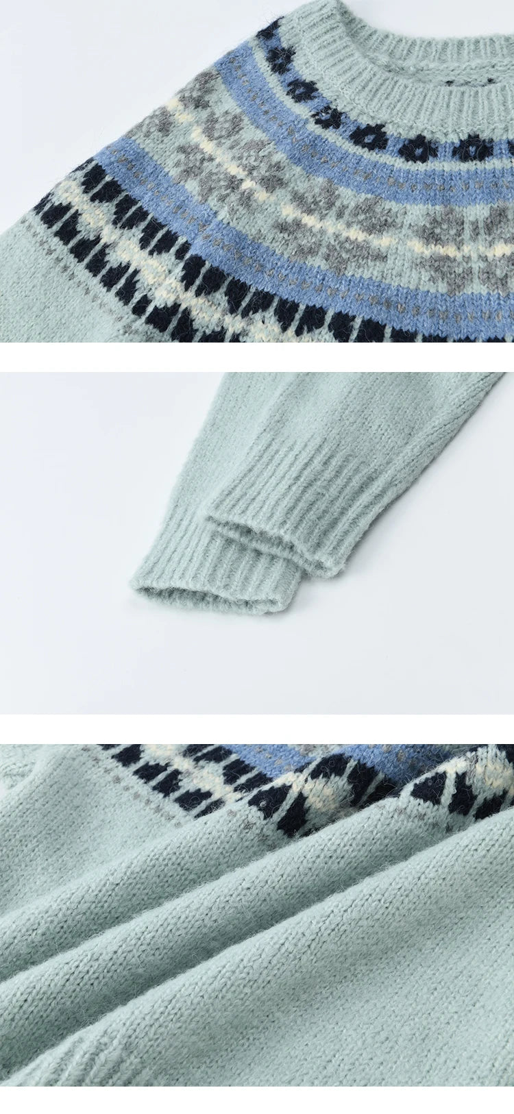 Mishow Blue Fair Isle Geometric Jacquard Pullover MXE87Z2767