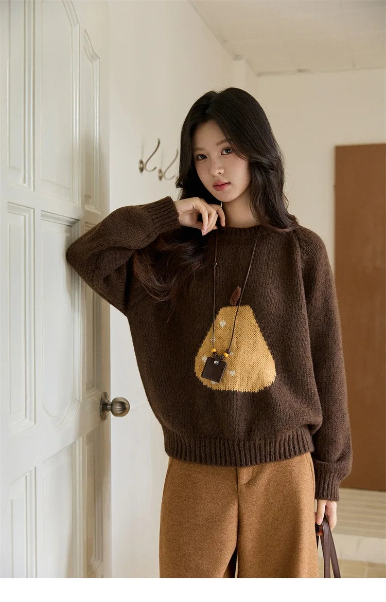 Mishow Pear Pattern Jacquard Crew Neck Pullover MXE94Z2959