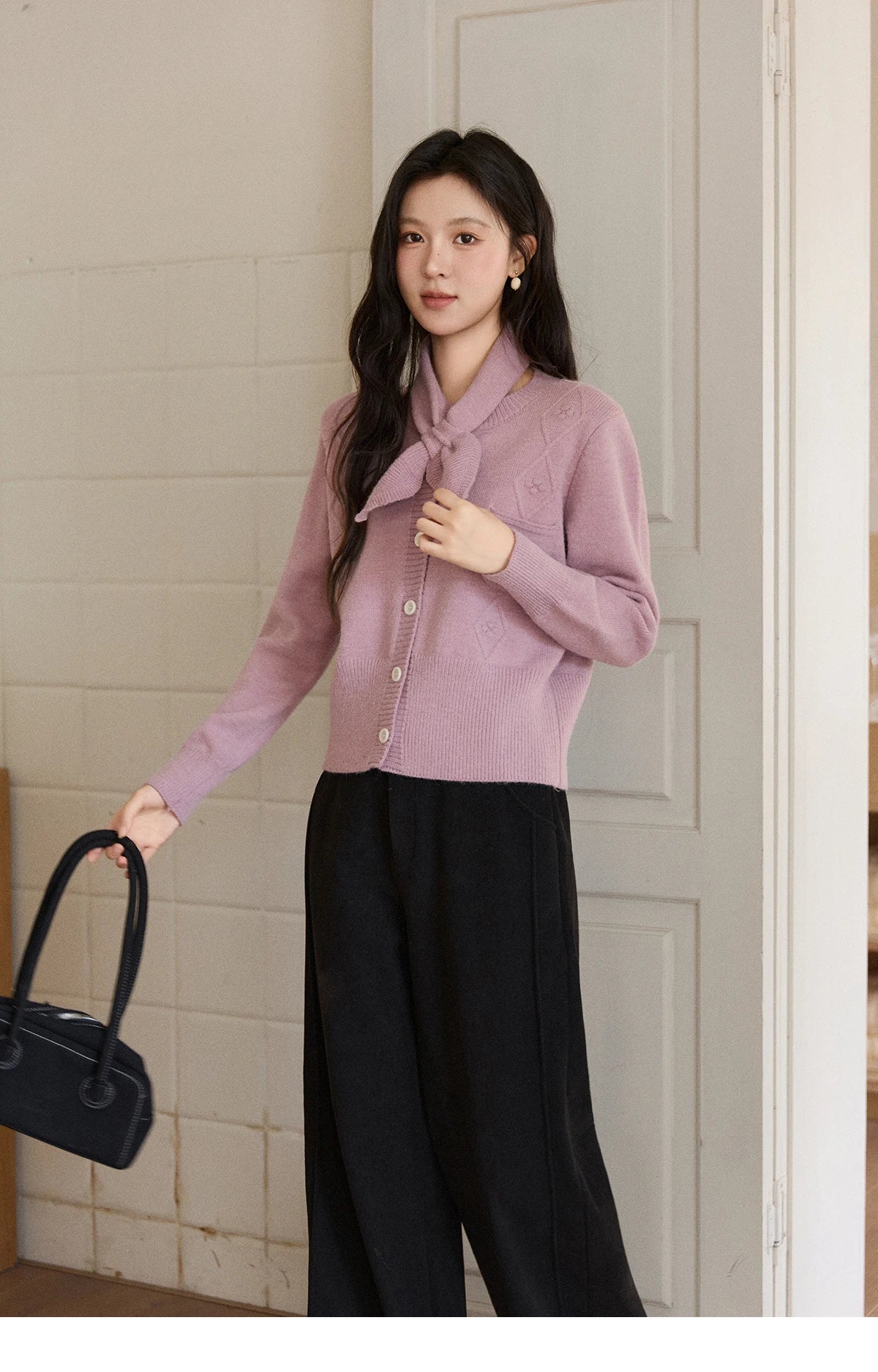 Mishow Taro Purple Detachable Scarf Sweater MXE91Z2825