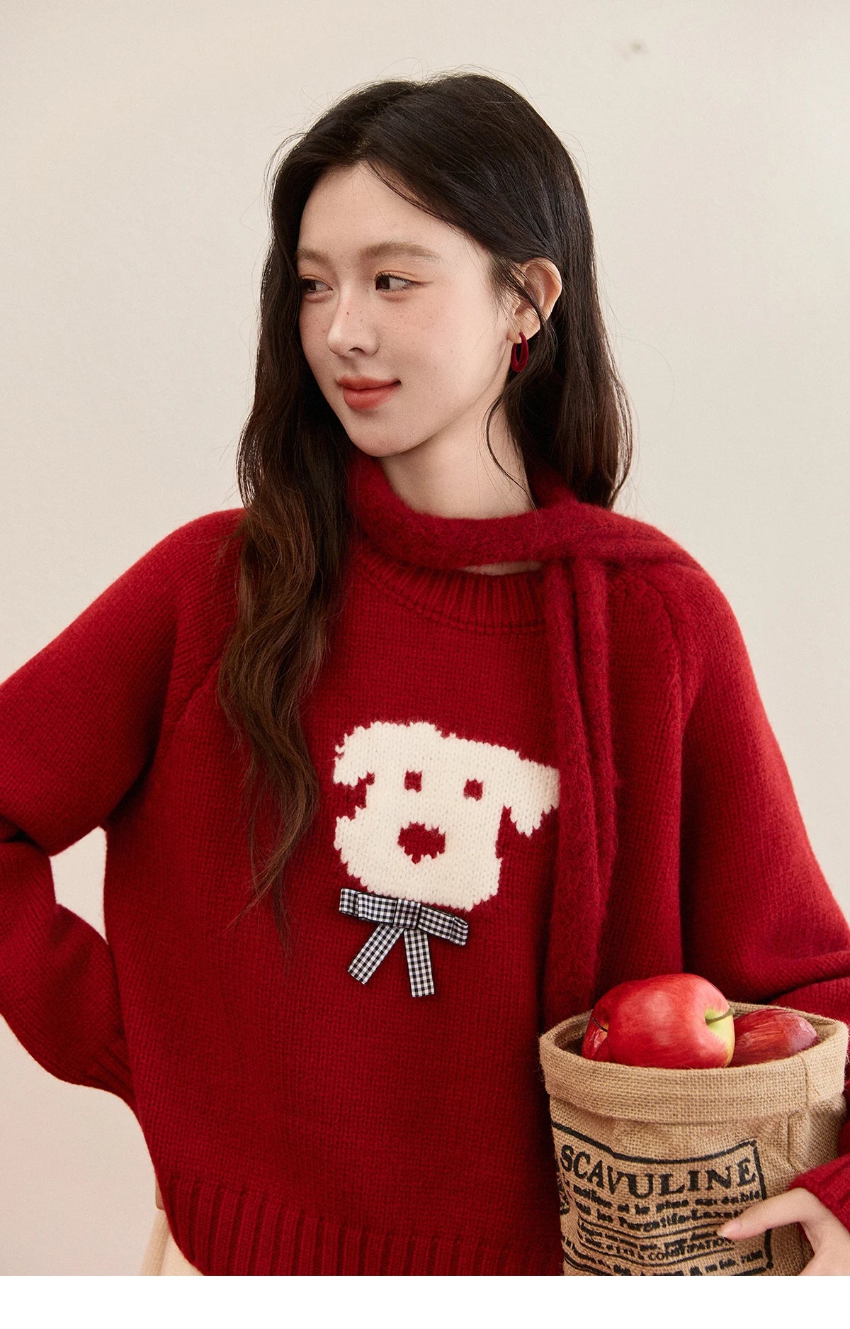 Mishow Red Puppy Jacquard Crew Neck Sweater MXE93Z2932