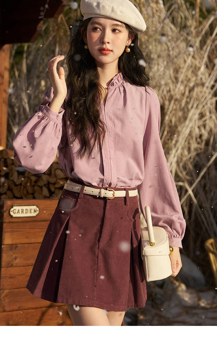MISHOW Button Up Lantern Sleeve Shirt Ruffle Neck MXC56X1320