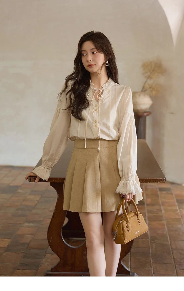 MISHOW Women's 100% Lyocell Apricot Shirt V-Neck Flare Sleeve MXE41C2351