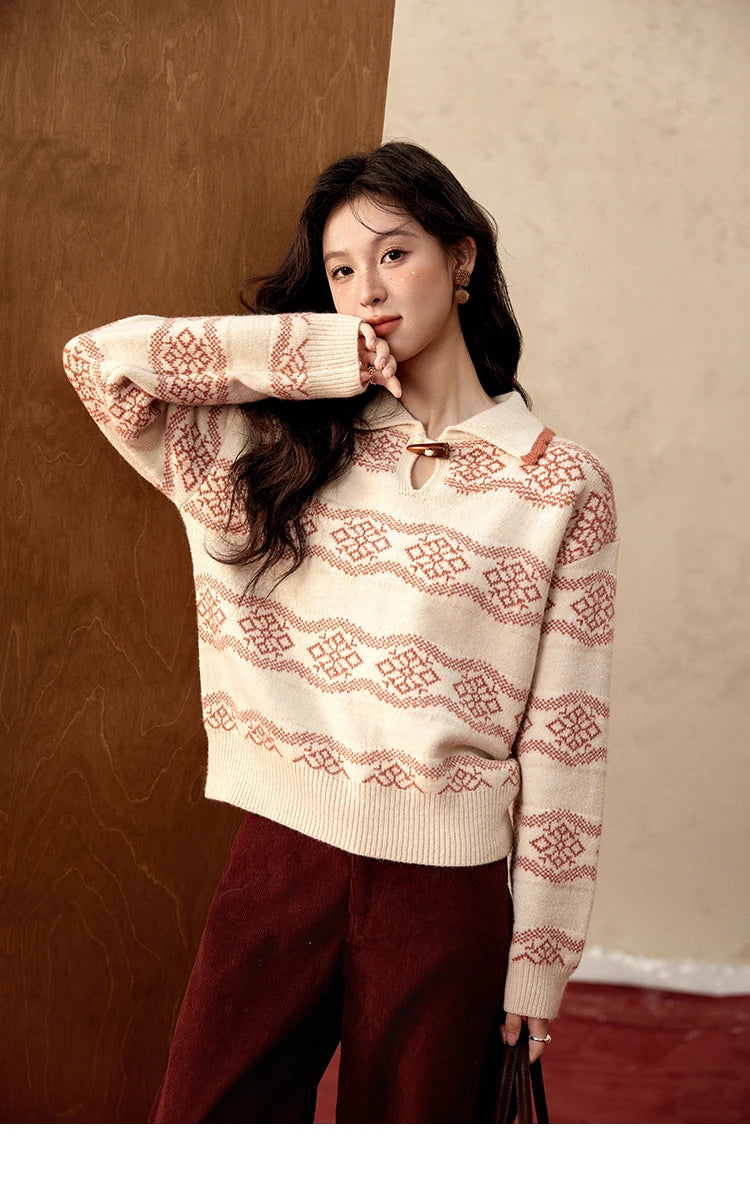 Mishow Christmas Fair Isle Turn Down Collar Pullover MXD59Z1042
