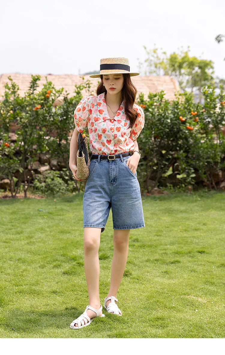 MISHOW Korean Floral Blouse Polo-Neck Puff Sleeve MXB27C0450