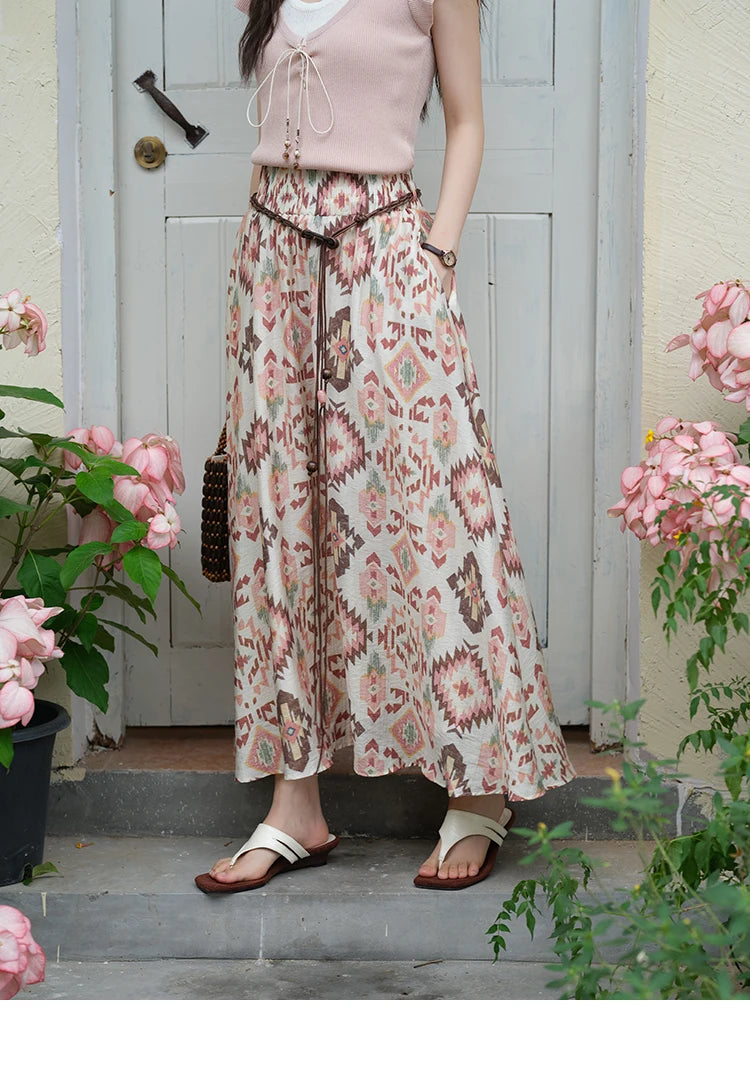 MISHOW Geometric Print Half Skirt Prairie Chic Pocket Vacation A-Line MXE37B0760