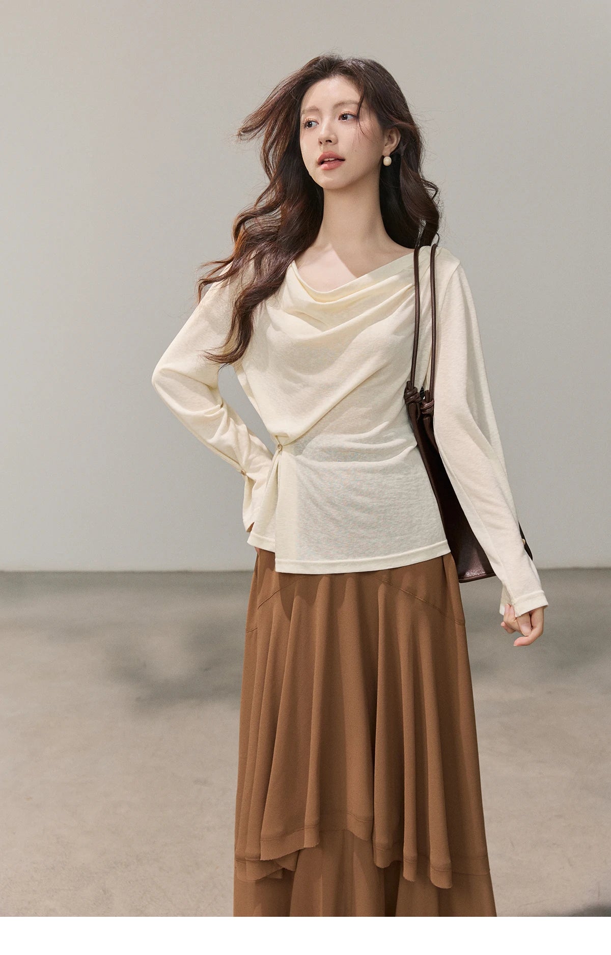 Mishow Multi Colored Swinging Collar Flare Sleeve Top MXF13T1473