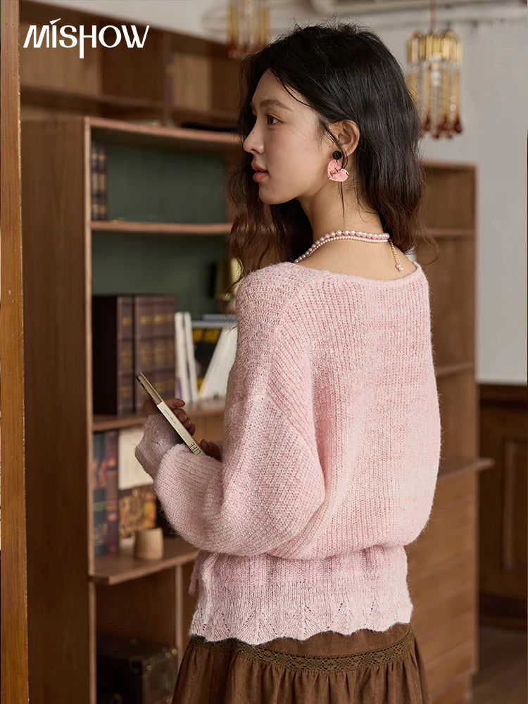 Mishow Pink Gradient Ribbed Cuff Sweater with Rope MXE43Z1334
