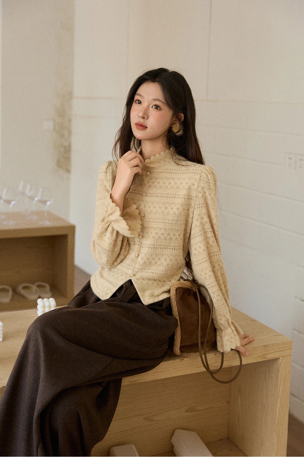 Mishow Apricot Suede Plush Collar Jacket MXE91W0987