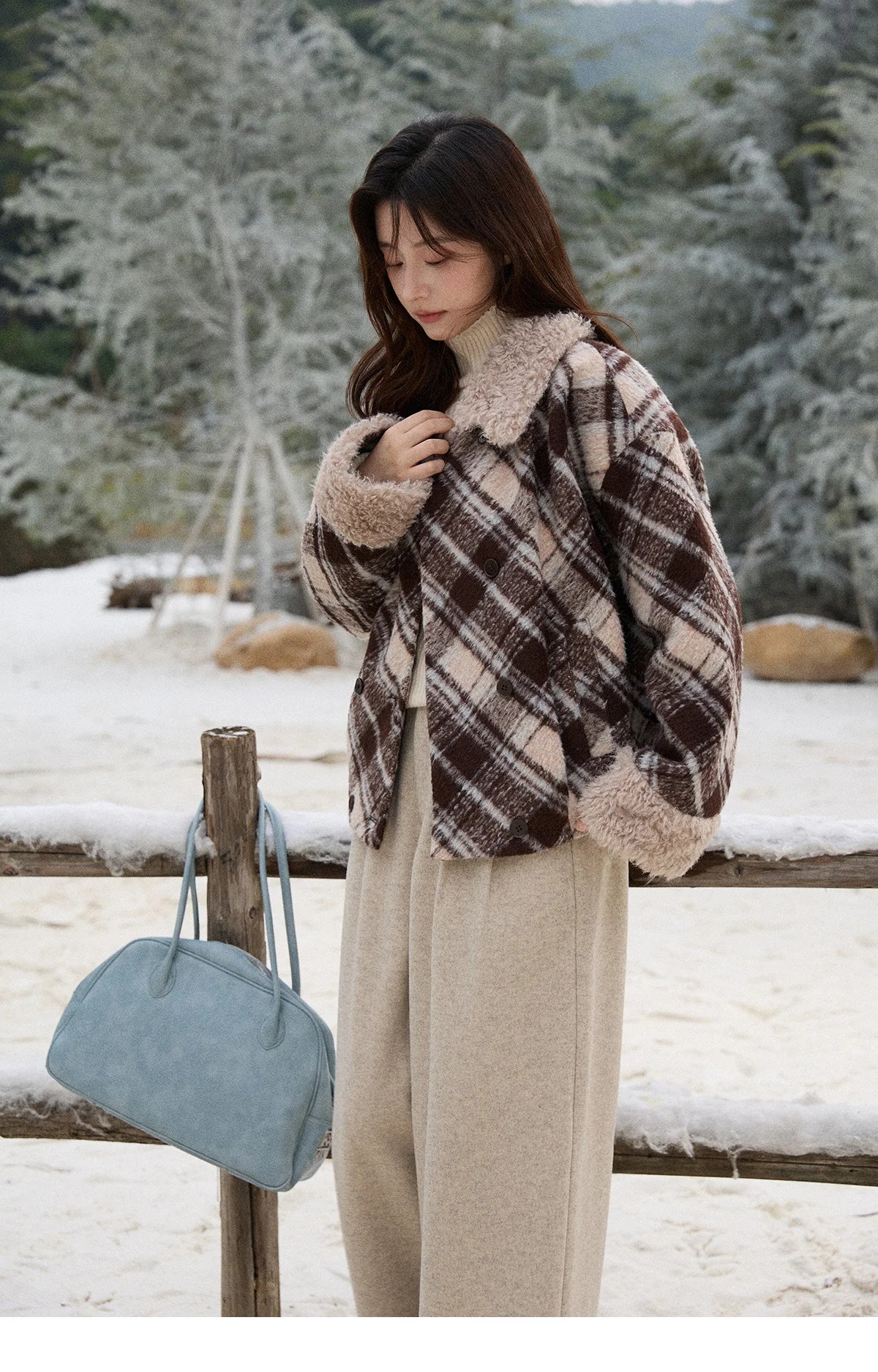 Mishow Retro Plaid Turn-Down Collar Wool Blend Jacket MXE89W0904