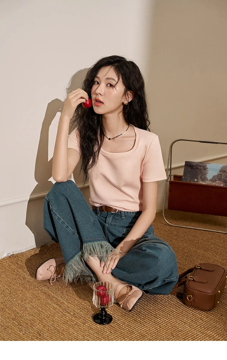 Mishow Solid Square Neck Cotton Tee MXC12T0641