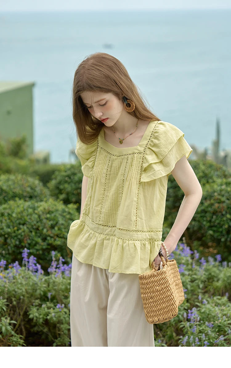 MISHOW Lace Flying Sleeve Blouse Square Neck MXD30X1574