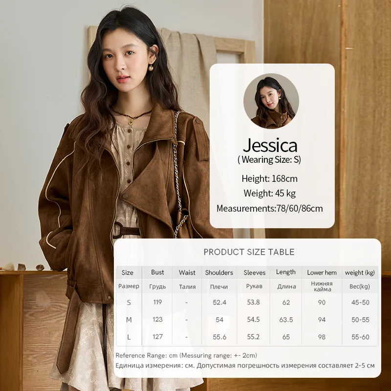 MISHOW Brown Suede Short Jacket Split Turn Down Collar MXE48W0850