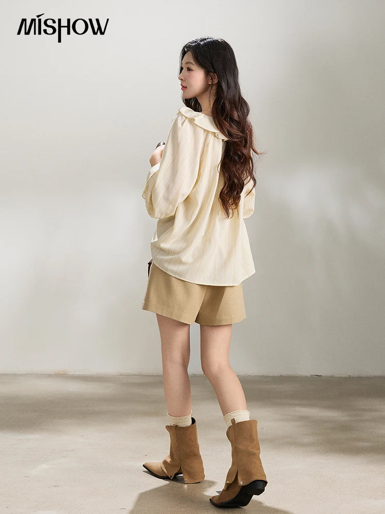 MISHOW Ruffled Collar Striped Shirt Flare Sleeve MXF13C2438