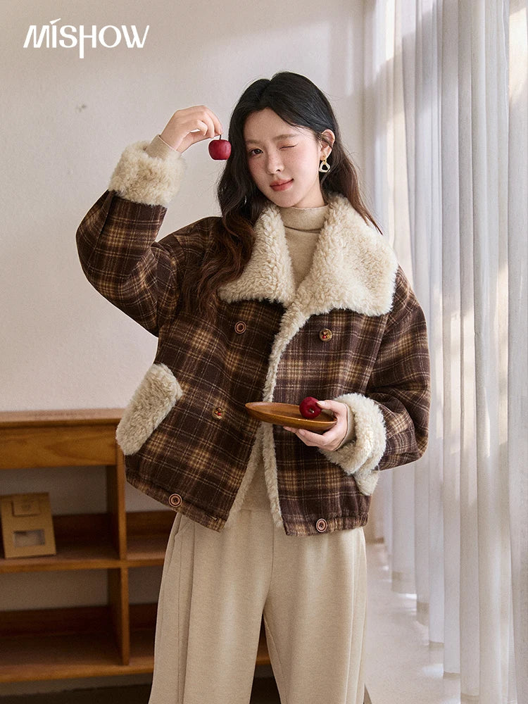Mishow Retro Plaid Large Lapel Padded Jacket MXE87W1004