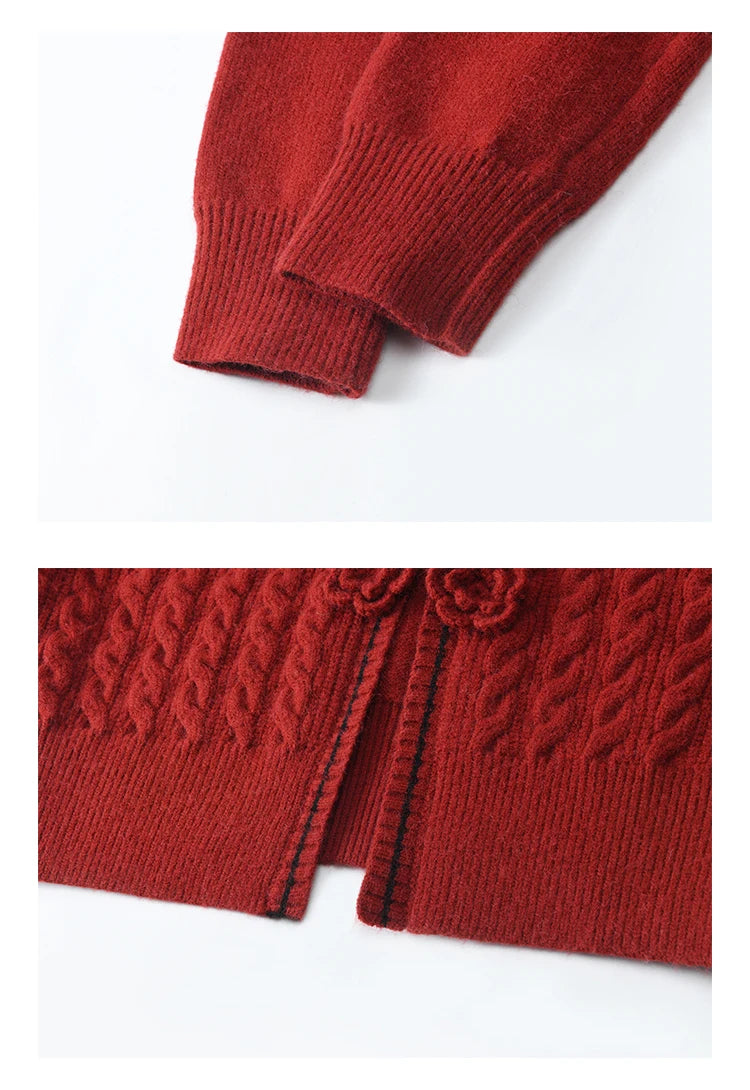 Mishow Red Knitted Cardigan & V-Neck Midi Dress Set MXD58L2085