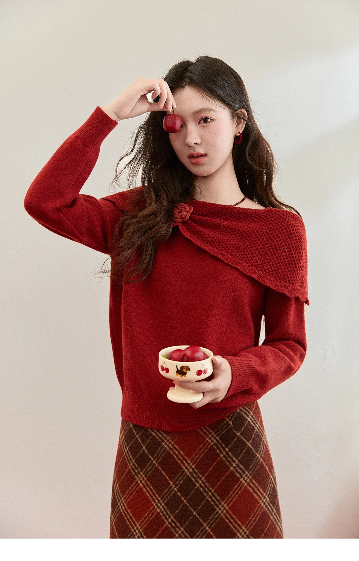 Mishow Christmas Red 3D Flower Alpaca Sweater MXE94Z2889