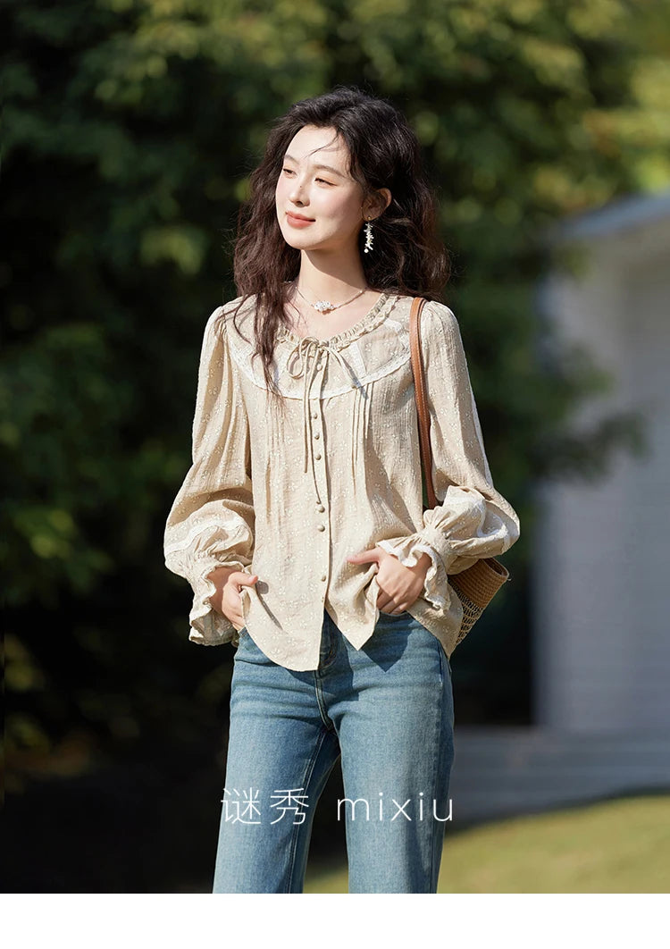 MISHOW Floral Round Neck Shirt Ruffled Collar Petal Sleeve MXE14X1729