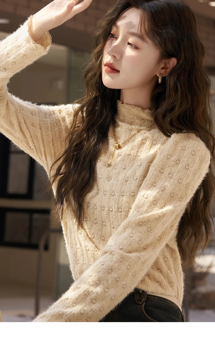 Mishow Lace Mock Neck Bottoming Shirt MXC58Z0481