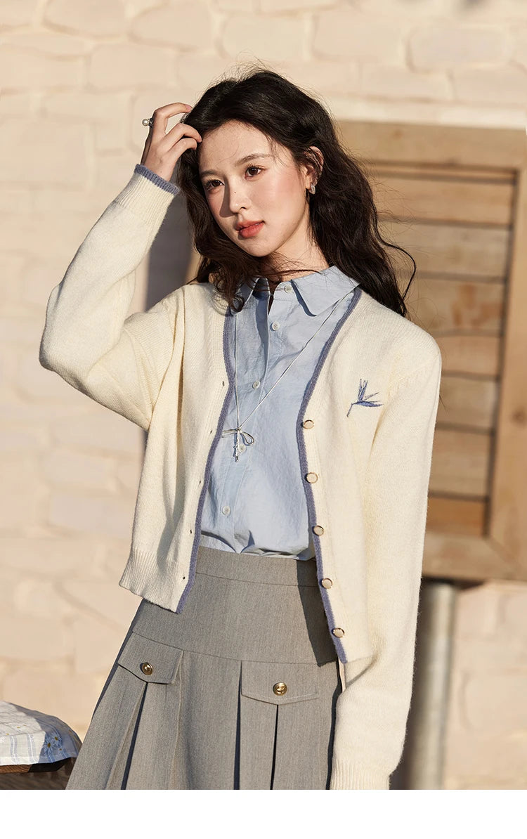 MISHOW Cotton Blue Shirt Hem Lace Lapel Collar MXE12C0410