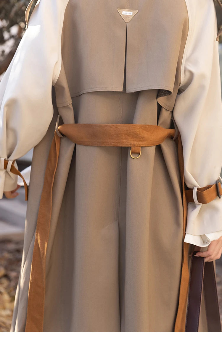 Mishow Khaki Contrast Color Spliced Trench Coat MXB31W0367