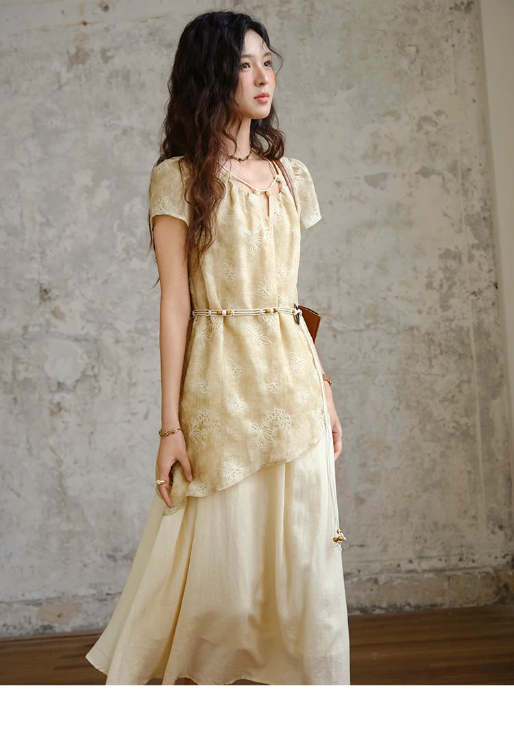 Mishow Butterfly Embroidery Splicing Belt Dress MXE36L2250