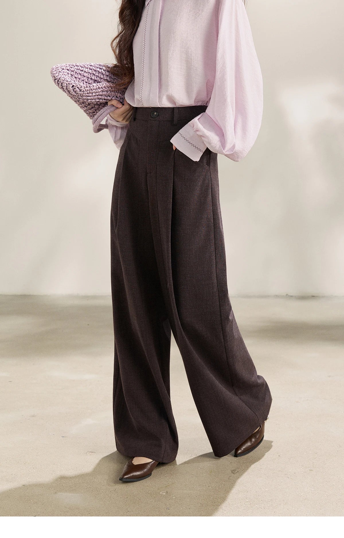 MISHOW Dark Purple Wide Leg Pants High Waist Pleated MXF13K1204
