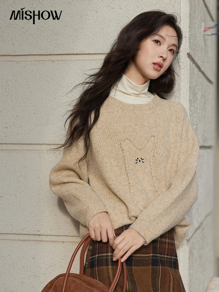 Mishow Sweet Embroidered Cartoon Dropped Sleeve Pullover MXD54Z0953